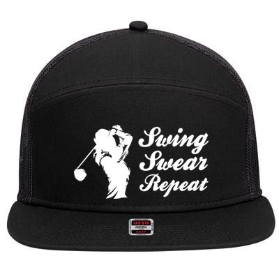 Funny Golf Swing Swear Repeat Female Golfer Version 7 Panel Mesh Trucker Snapback Hat