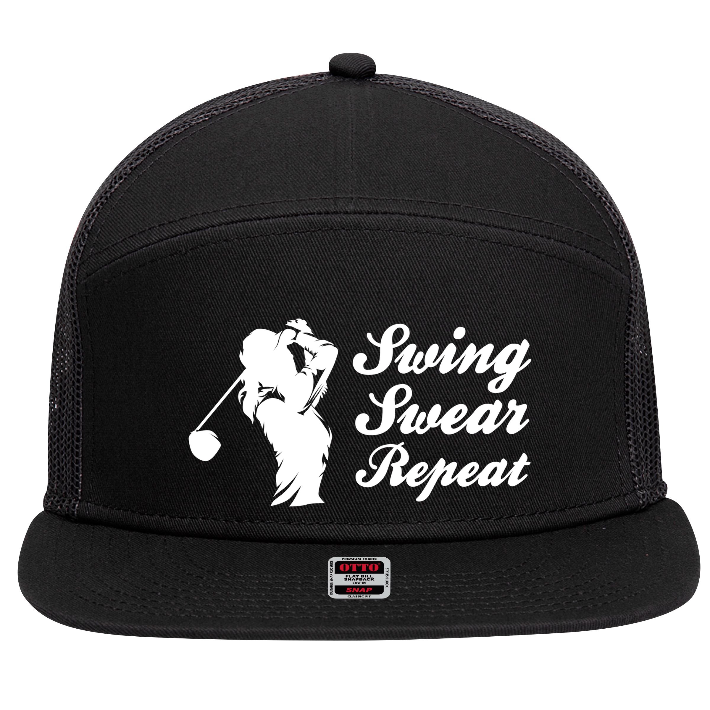 Funny Golf Swing Swear Repeat Female Golfer Version 7 Panel Mesh Trucker Snapback Hat