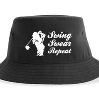 Funny Golf Swing Swear Repeat Female Golfer Version Sustainable Bucket Hat