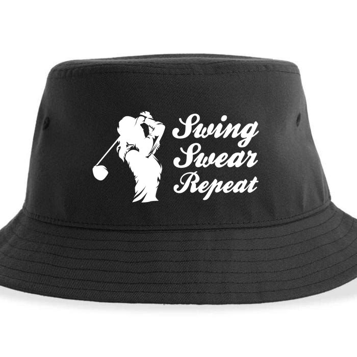 Funny Golf Swing Swear Repeat Female Golfer Version Sustainable Bucket Hat