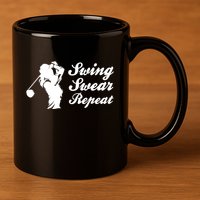 Funny Golf Swing Swear Repeat Female Golfer Version 11oz C Handle Ceramic Mug