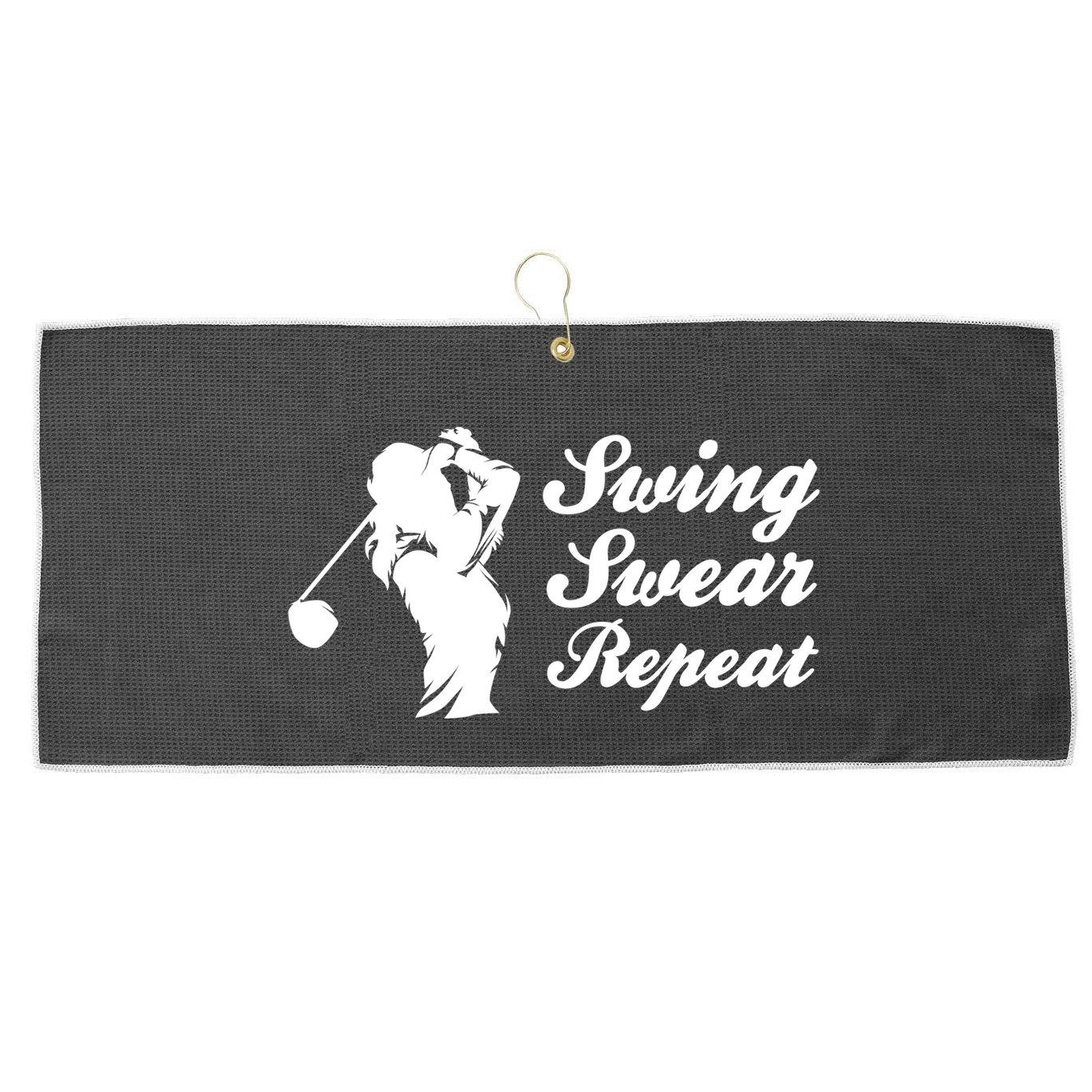Funny Golf Swing Swear Repeat Female Golfer Version Large Microfiber Waffle Golf Towel