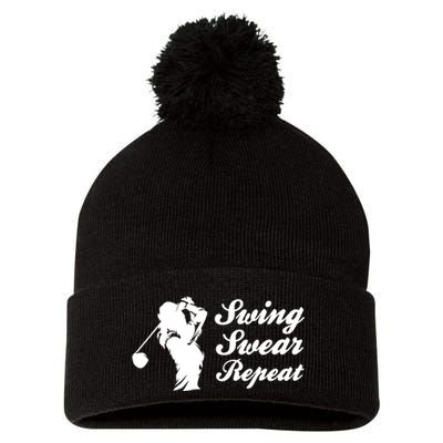 Funny Golf Swing Swear Repeat Female Golfer Version Pom Pom 12in Knit Beanie