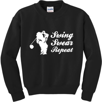 Funny Golf Swing Swear Repeat Female Golfer Version Kids Sweatshirt
