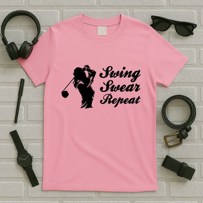 Funny Golf Swing Swear Repeat Female Golfer Version T-Shirt