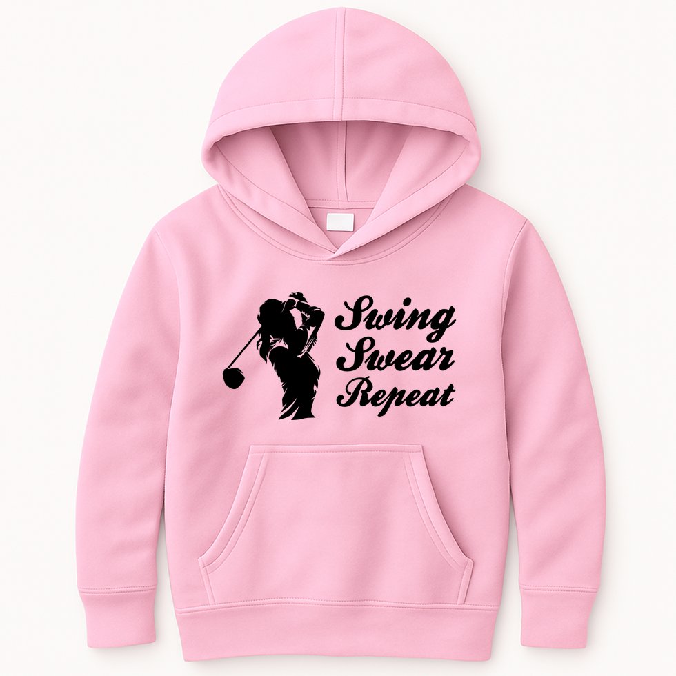 Funny Golf Swing Swear Repeat Female Golfer Version Kids Hoodie