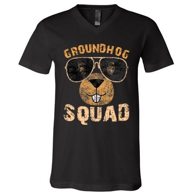 Funny Groundhog Squad Happy Groundhog Day 2024 V-Neck T-Shirt