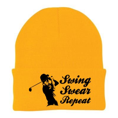 Funny Golf Swing Swear Repeat Male Golfer Version Knit Cap Winter Beanie