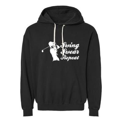 Funny Golf Swing Swear Repeat Male Golfer Version Garment-Dyed Fleece Hoodie