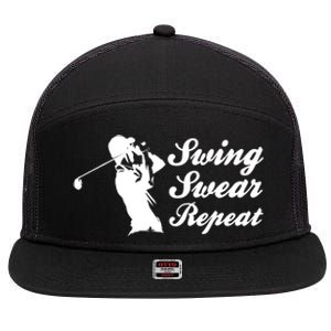 Funny Golf Swing Swear Repeat Male Golfer Version 7 Panel Mesh Trucker Snapback Hat