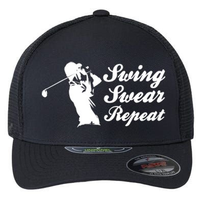 Funny Golf Swing Swear Repeat Male Golfer Version Flexfit Unipanel Trucker Cap