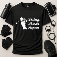 Funny Golf Swing Swear Repeat Male Golfer Version Cooling Performance Crew T-Shirt