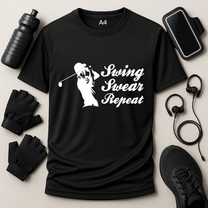 Funny Golf Swing Swear Repeat Male Golfer Version Cooling Performance Crew T-Shirt