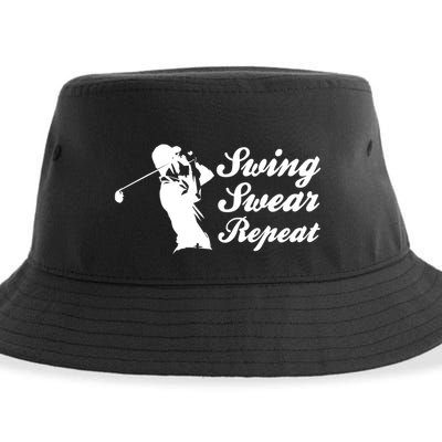Funny Golf Swing Swear Repeat Male Golfer Version Sustainable Bucket Hat