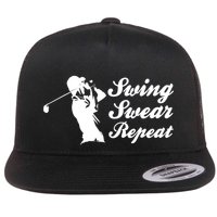 Funny Golf Swing Swear Repeat Male Golfer Version Flat Bill Trucker Hat