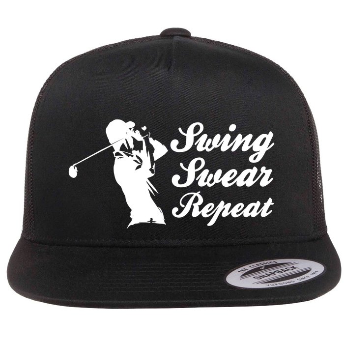 Funny Golf Swing Swear Repeat Male Golfer Version Flat Bill Trucker Hat