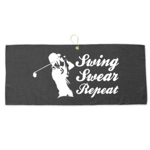 Funny Golf Swing Swear Repeat Male Golfer Version Large Microfiber Waffle Golf Towel