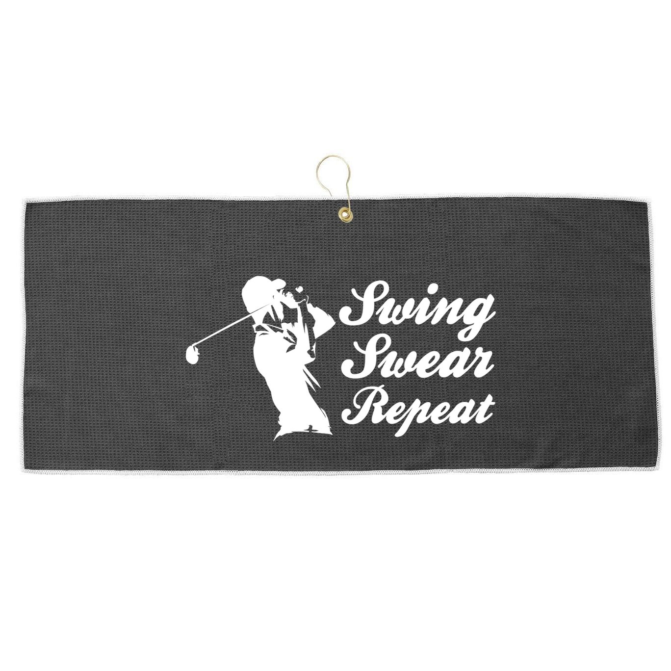 Funny Golf Swing Swear Repeat Male Golfer Version Large Microfiber Waffle Golf Towel