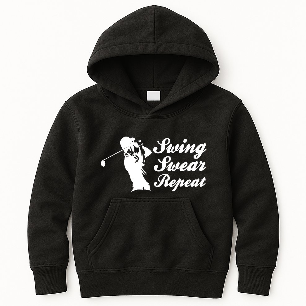 Funny Golf Swing Swear Repeat Male Golfer Version Kids Hoodie