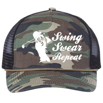 Funny Golf Swing Swear Repeat Male Golfer Version Retro Rope Trucker Hat Cap