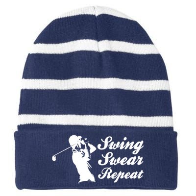 Funny Golf Swing Swear Repeat Male Golfer Version Striped Beanie with Solid Band