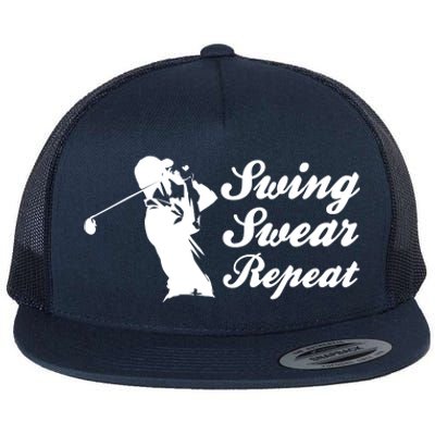 Funny Golf Swing Swear Repeat Male Golfer Version Flat Bill Trucker Hat