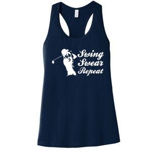 Funny Golf Swing Swear Repeat Male Golfer Version Women's Racerback Tank