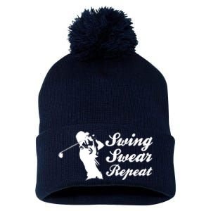 Funny Golf Swing Swear Repeat Male Golfer Version Pom Pom 12in Knit Beanie