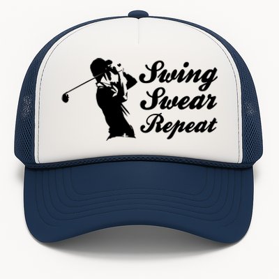 Funny Golf Swing Swear Repeat Male Golfer Version Trucker Hat