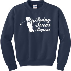 Funny Golf Swing Swear Repeat Male Golfer Version Kids Sweatshirt