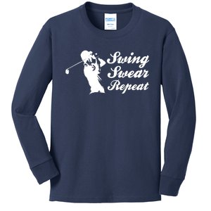 Funny Golf Swing Swear Repeat Male Golfer Version Kids Long Sleeve Shirt