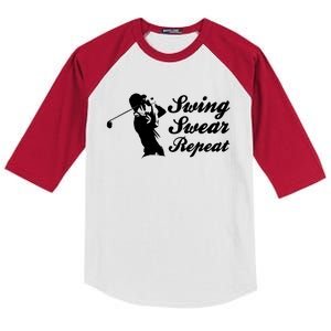 Funny Golf Swing Swear Repeat Male Golfer Version Kids Colorblock Raglan Jersey