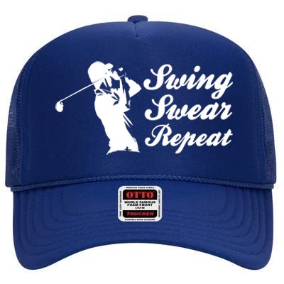 Funny Golf Swing Swear Repeat Male Golfer Version High Crown Mesh Back Trucker Hat