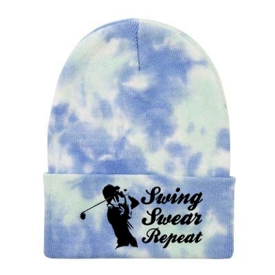 Funny Golf Swing Swear Repeat Male Golfer Version Tie Dye 12in Knit Beanie