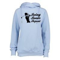 Funny Golf Swing Swear Repeat Male Golfer Version Womens Funnel Neck Pullover Hood