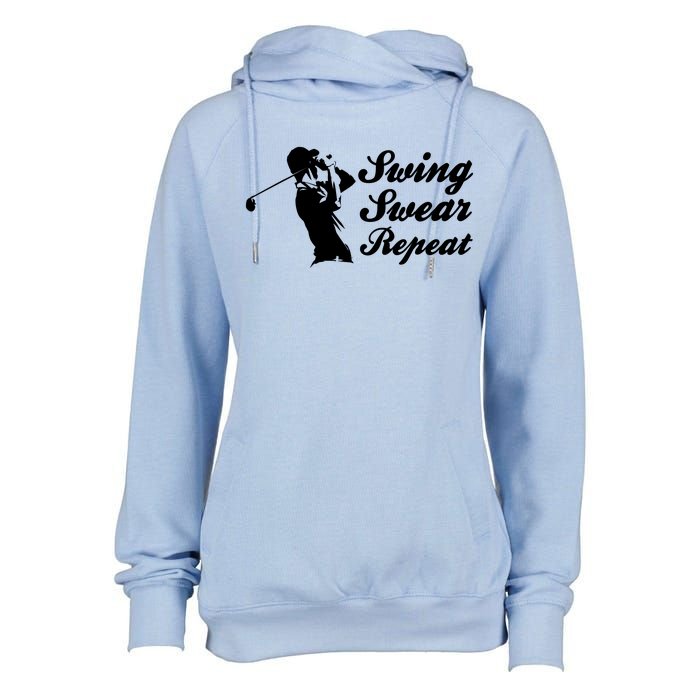 Funny Golf Swing Swear Repeat Male Golfer Version Womens Funnel Neck Pullover Hood