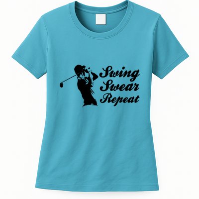 Funny Golf Swing Swear Repeat Male Golfer Version Womens T-Shirt