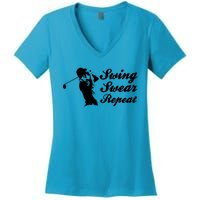 Funny Golf Swing Swear Repeat Male Golfer Version Women's V-Neck T-Shirt