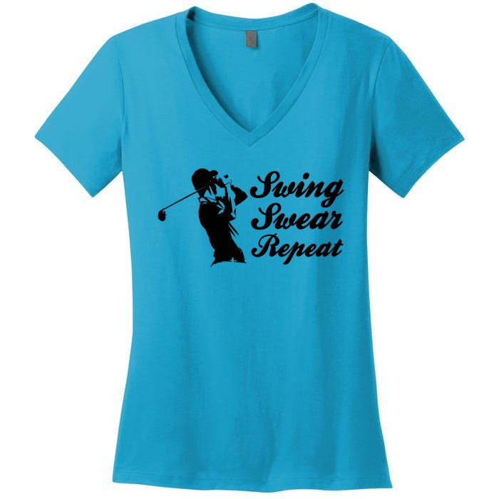 Funny Golf Swing Swear Repeat Male Golfer Version Women's V-Neck T-Shirt