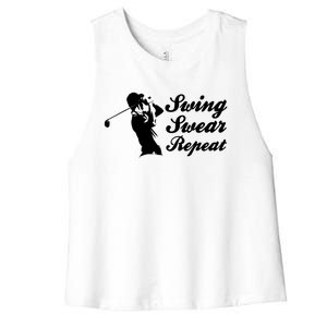 Funny Golf Swing Swear Repeat Male Golfer Version Women's Racerback Cropped Tank