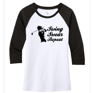 Funny Golf Swing Swear Repeat Male Golfer Version Women's Tri-Blend 3/4-Sleeve Raglan Shirt