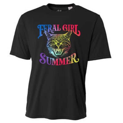 Feral Girl Summer Funny Cat Vintage Cooling Performance Crew T-Shirt