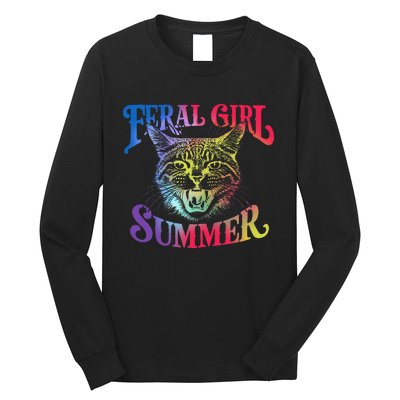 Feral Girl Summer Funny Cat Vintage Long Sleeve Shirt