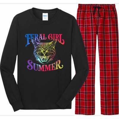 Feral Girl Summer Funny Cat Vintage Long Sleeve Pajama Set