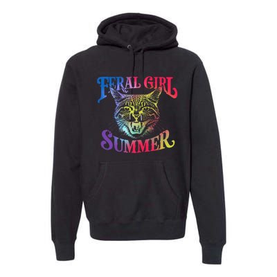 Feral Girl Summer Funny Cat Vintage Premium Hoodie