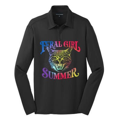 Feral Girl Summer Funny Cat Vintage Silk Touch Performance Long Sleeve Polo