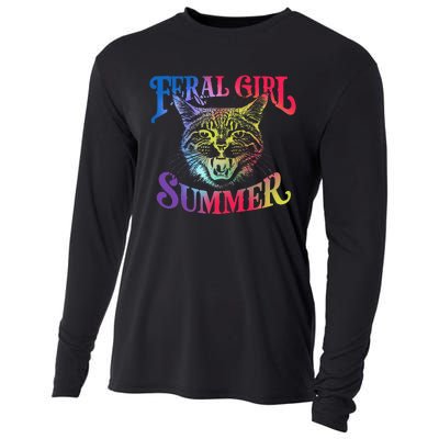 Feral Girl Summer Funny Cat Vintage Cooling Performance Long Sleeve Crew