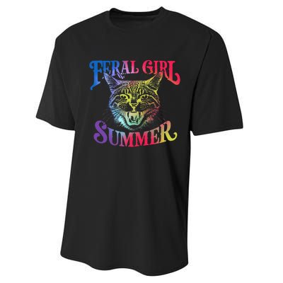 Feral Girl Summer Funny Cat Vintage Performance Sprint T-Shirt