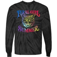 Feral Girl Summer Funny Cat Vintage Tie-Dye Long Sleeve Shirt