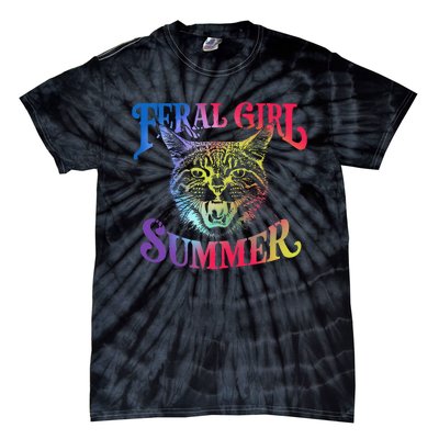 Feral Girl Summer Funny Cat Vintage Tie-Dye T-Shirt